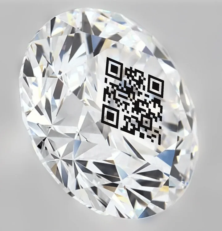 Diamond tag enlarged to show its QR code